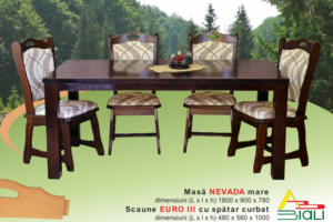 Masa lemn masiv NEVADA mare + scaune EURO 3 cu spatar curbat