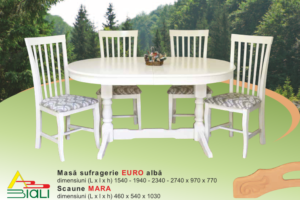 Masa sufragerie lemn masiv EURO alba + scaune MARA